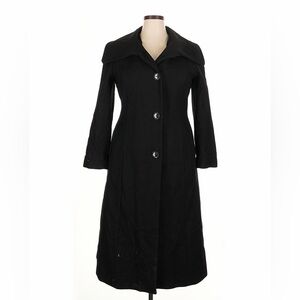 Anne Klein Wool Blend Black Classic Long Coat Jacket Trench 14 L XL